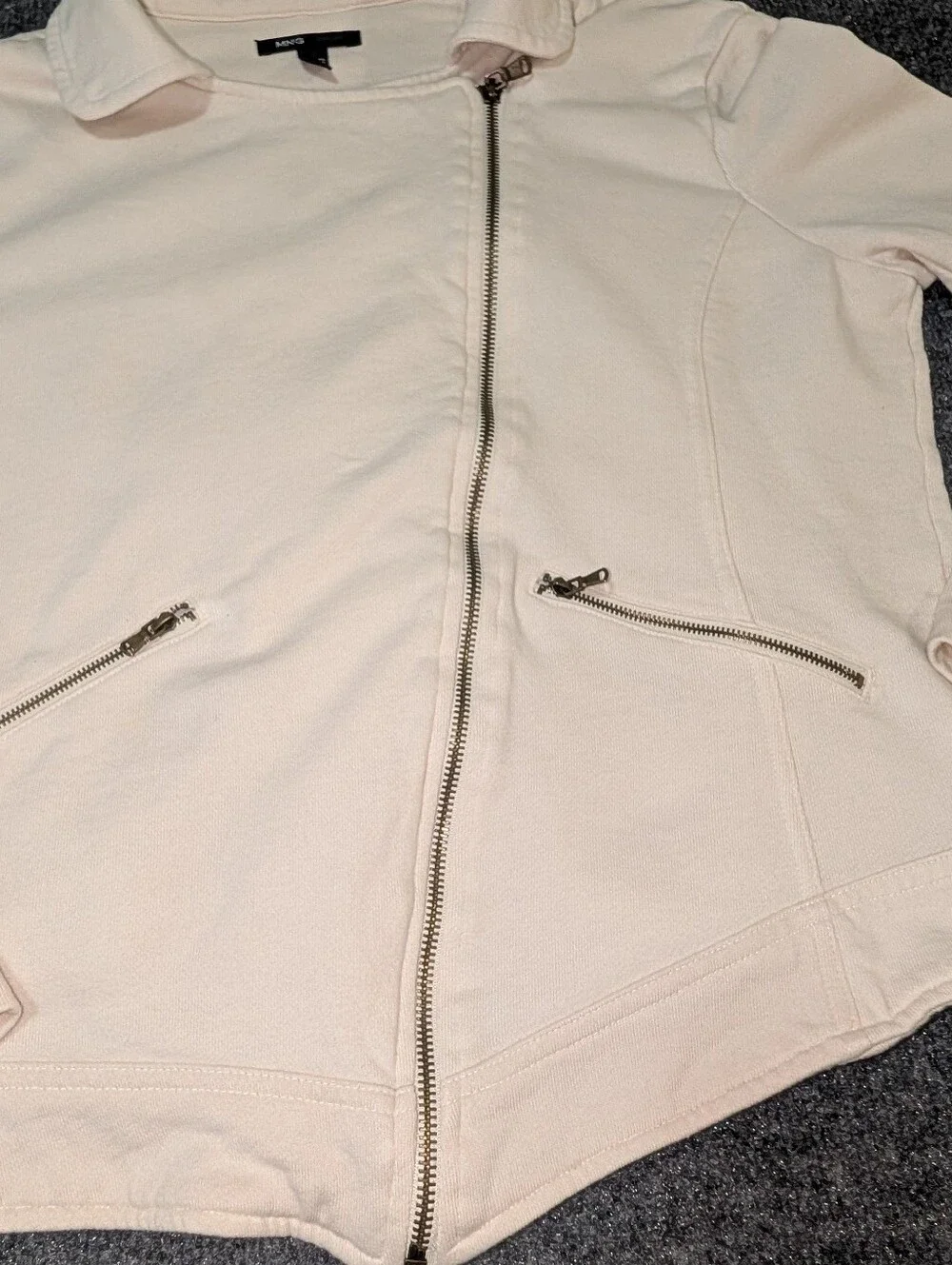 MNG by Mango Cream Studded Asymmetrical Moto Biker Jacket - Size L